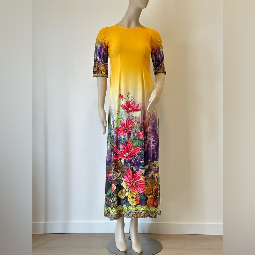 Floral Yellow and Purple Maxi Dress